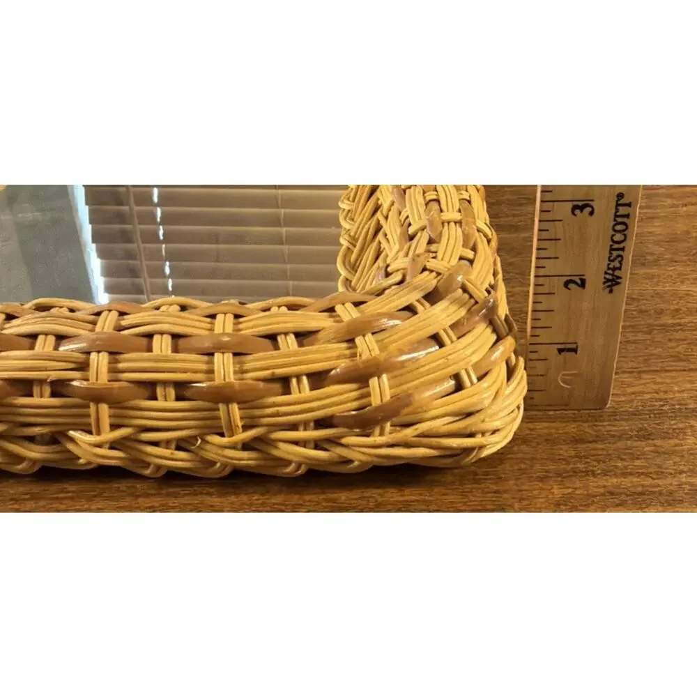 Vintage Rectangle Natural Wicker Rattan Boho Cottage Wall Hanging Mirror